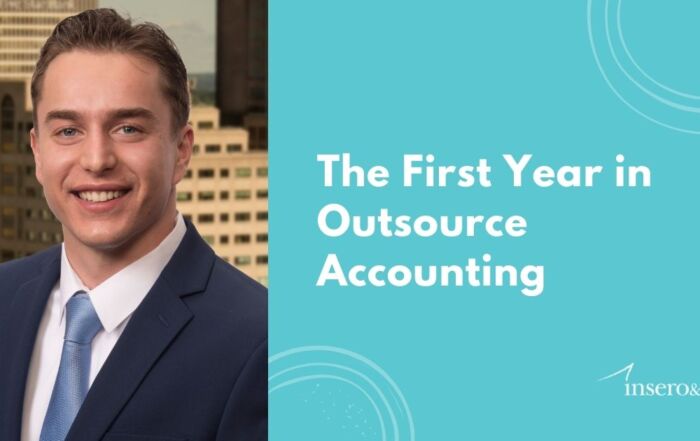 Graphic with text First Year in Outsource Accounting and photo of Ian Nohle