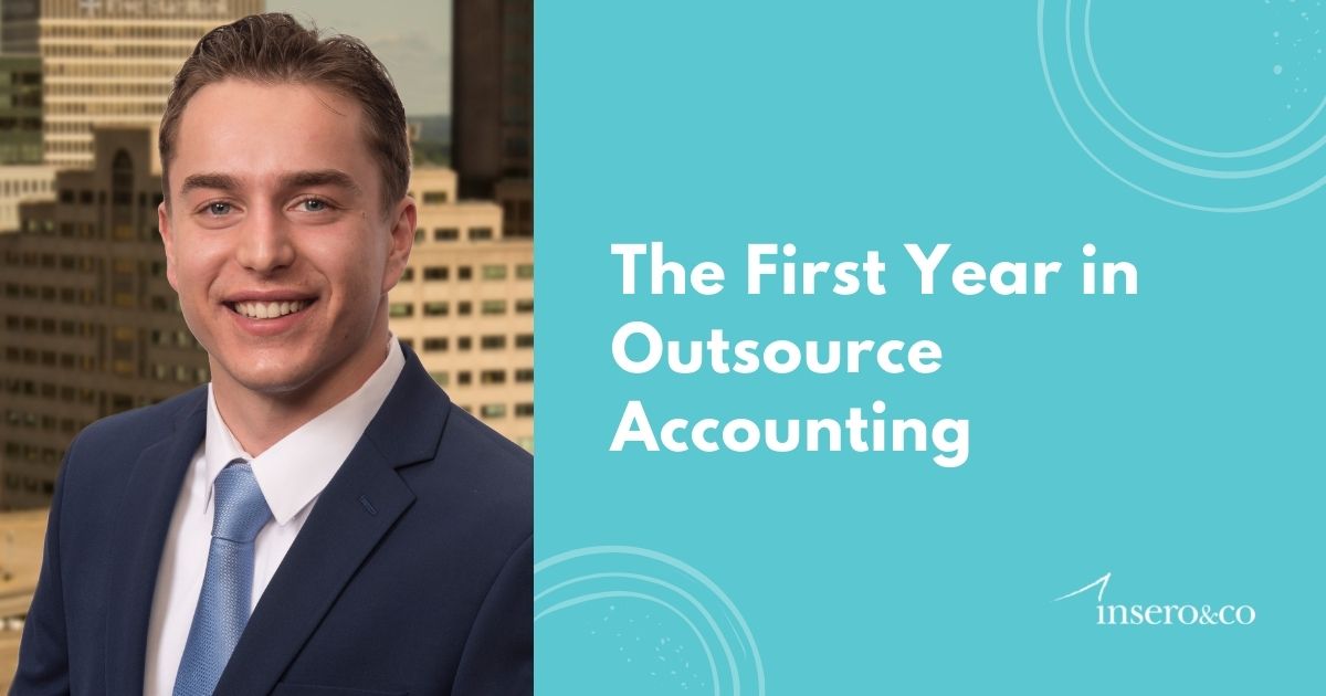 Graphic with text First Year in Outsource Accounting and photo of Ian Nohle
