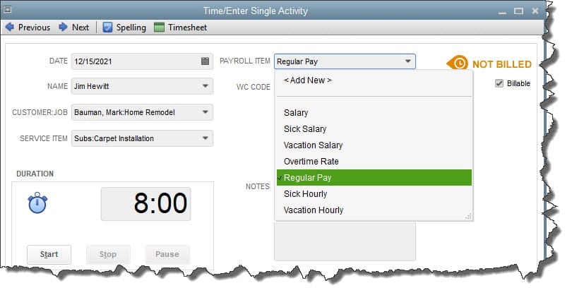 quickbooks hourly billing timer