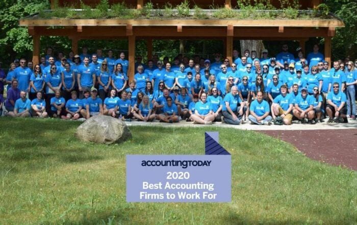 2020 Best Accounting Firms Logo over team photo of Insero's Volunteer Day
