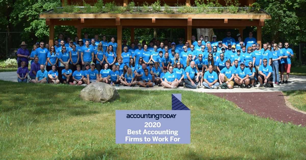 2020 Best Accounting Firms Logo over team photo of Insero's Volunteer Day